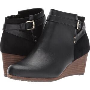 Dr Scholls Pointe Wedge Ankle Booties Black Buckle Zip Comfort Shoe 6.5